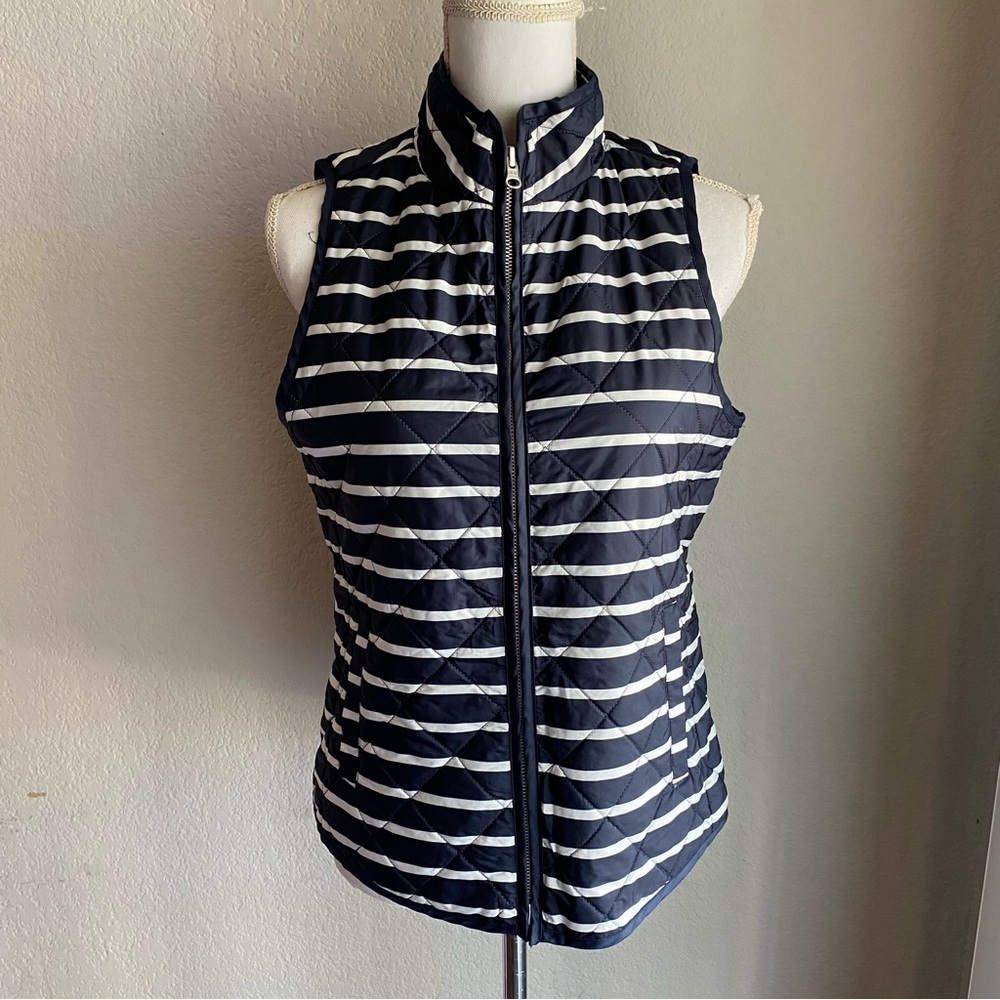 GAP Blue and White Striped Quilted Vest